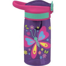 500ml plastic water container with purple floral butterfly print and flip straw lid