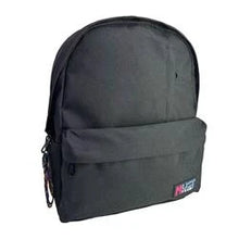 Dark backpack with padded arched top and front zip pocket