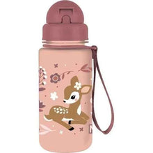 Toddler water bottle with straw, 400ml, pink hedgehog design and carry strap
