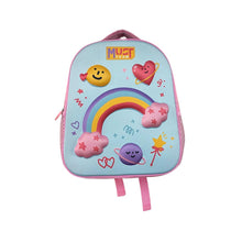 Preschool backpack with Must Team logo, rainbow and cloud charms light blue/pink