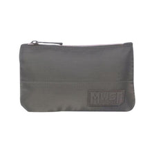 Dark gray zip pencil pouch with Must logo patch on front