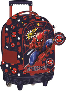 Spider-Man 17" trolley backpack with front character graphic, front wheels, pull handle