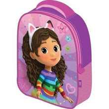 Kids 3D character backpack, purple-pink with cat-ear girl front panel