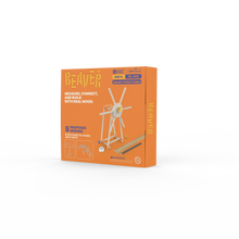 Orange Beginner smart structures wooden stick building kit box, front view with model diagram