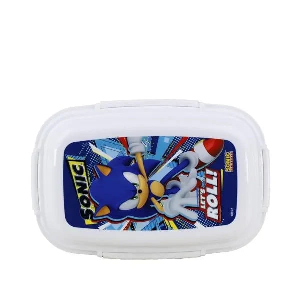Sunce Sonic lunch box with hinged lid, white plastic, colorful character graphic