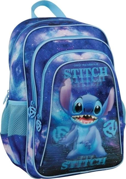 Blue galaxy Stitch backpack with front zip pockets and curved top handle