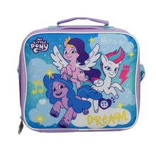 Purple insulated lunch tote with My Little Pony characters and zipper, top handle