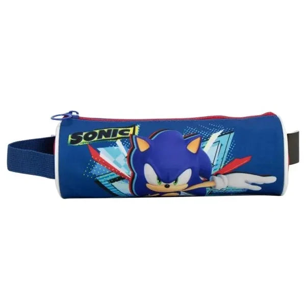 Sunce Sonic pencil case with bold SONIC logo, Sonic art, and side strap