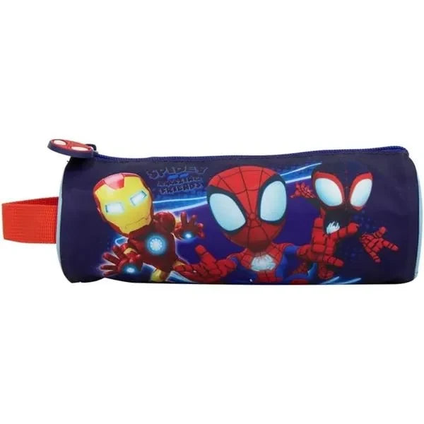 Sunce Spidey pencil case, navy blue with colorful Spider-Man character print, zip top