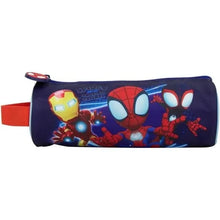 Sunce Spidey pencil case, navy blue with colorful Spider-Man character print, zip top