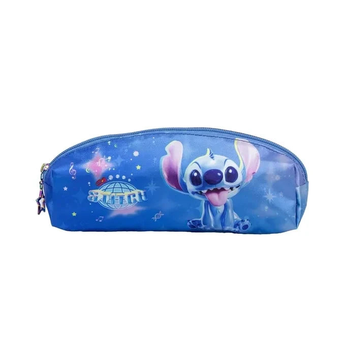 Blue Stitch pencil case with zipper and space-themed graphic