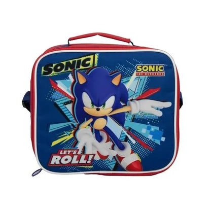 Sunce Sonic insulated lunch tote with character graphic, red zipper and handle