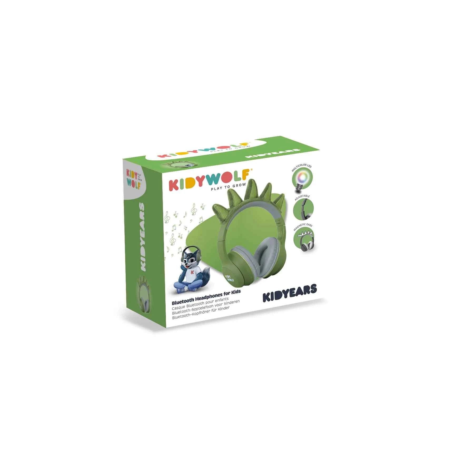 Kidyears Dino Bluetooth headphone box in green with product images
