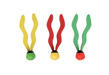 Underwater flippers toy with floating balls in yellow, red, and green double fins