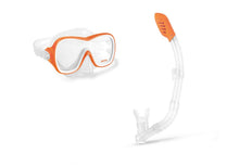 Swim set with orange-framed snorkel and clear swimming mask