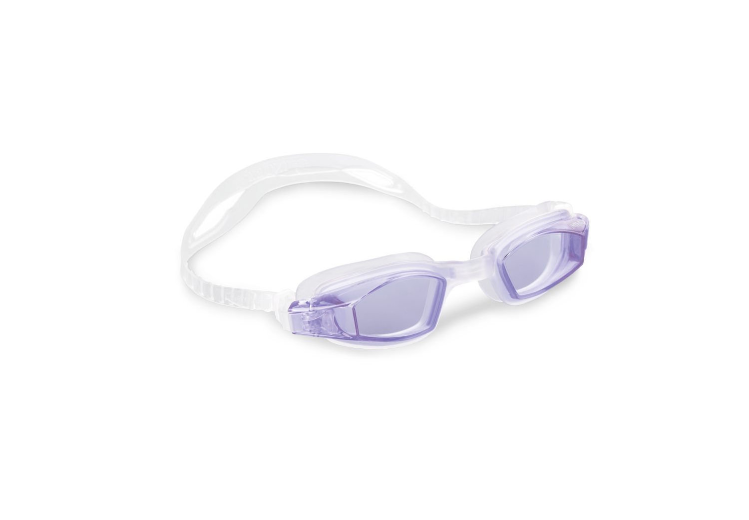 Sport goggles with white strap and purple tinted lenses