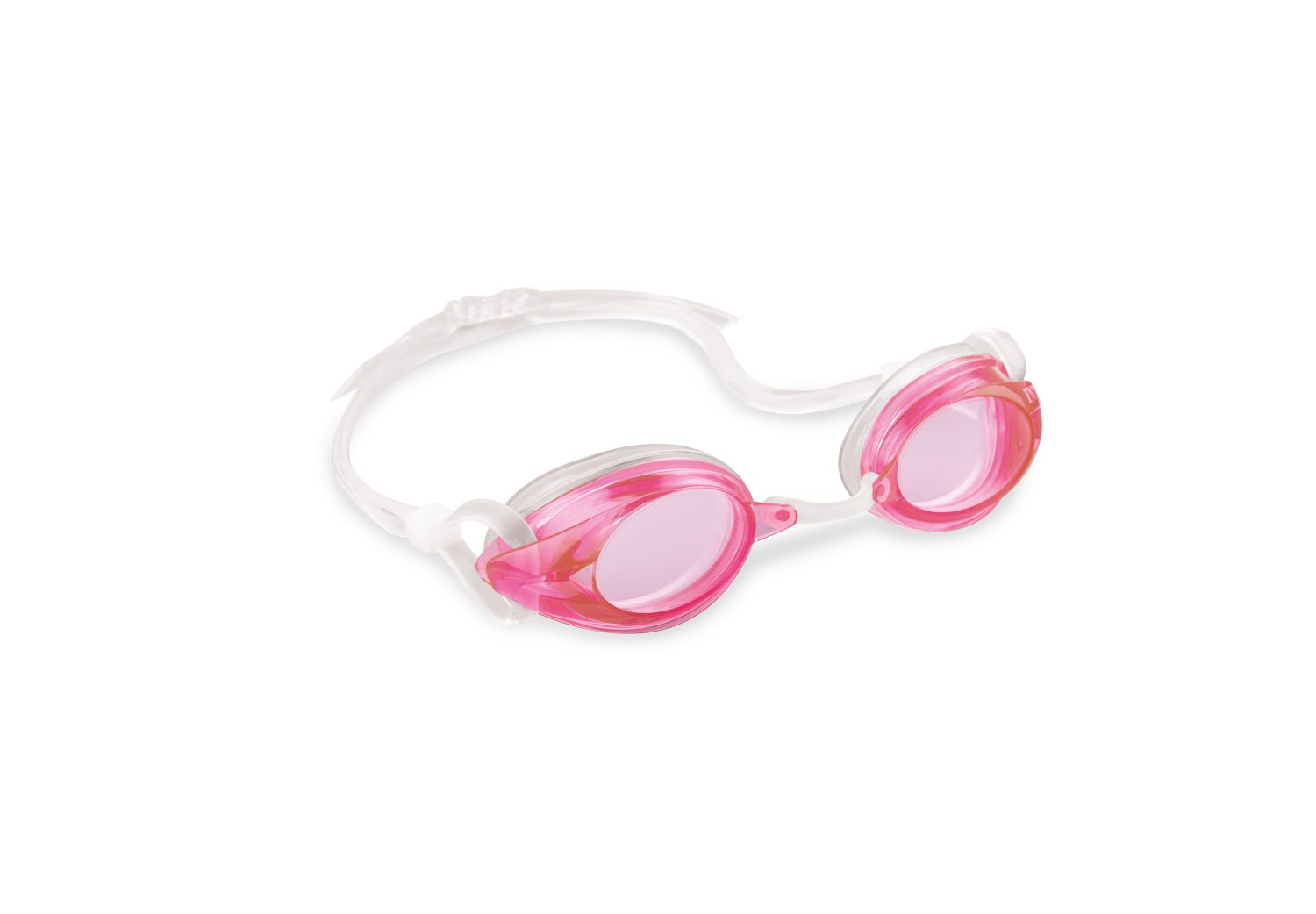 Sport relay swim goggles in pink with clear strap and tinted lenses