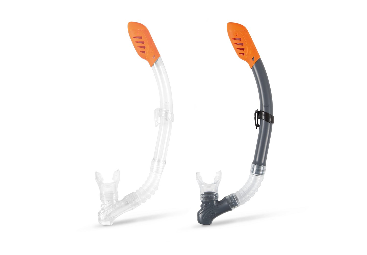 Snorkel set with clear or dark tubes and orange mouthpieces
