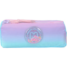Pastel gradient pencil case with zipper and round logo patch