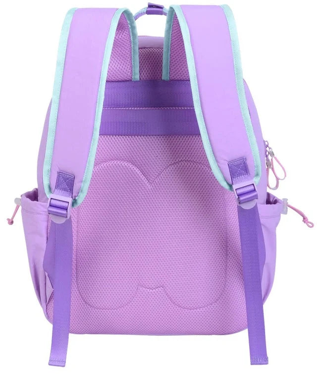 Purple backpack with padded mesh back panel and adjustable shoulder straps
