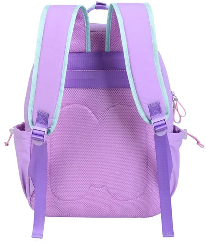 Purple backpack with padded mesh back panel and adjustable shoulder straps