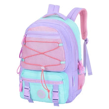 Caramello marshmallow backpack in lilac with mint and pink front mesh pockets