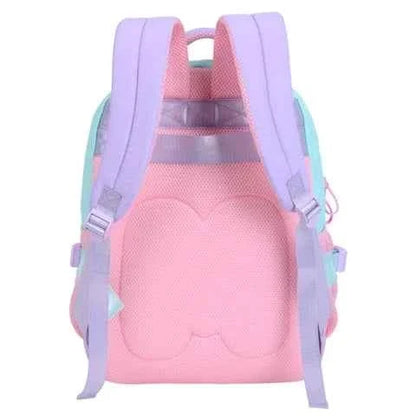 Back view of pastel backpack with padded back panel, adjustable shoulder straps