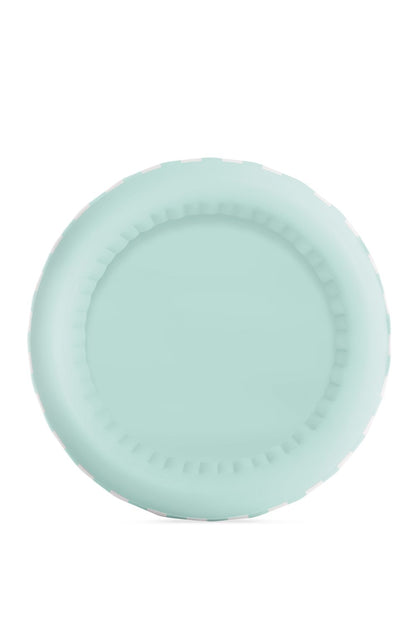 Inflatable pool base with smooth mint underside and raised rim