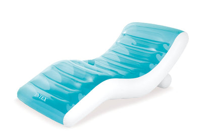 Inflatable lounge chair, turquoise with INTEX logo and white headrest
