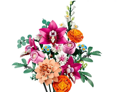 Flower bouquet set with pink, orange, and cream paper blossoms, green leaves