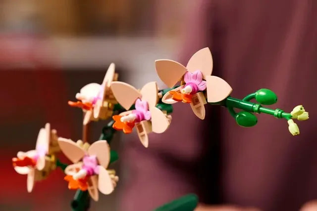 Mini orchid building set with pink and white flower pieces on green stems
