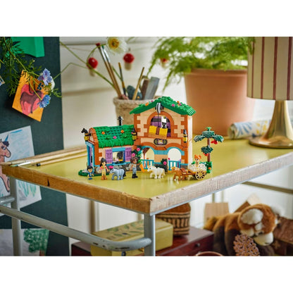 Pony Ranch & Stable model playset on table with horses and minifigures