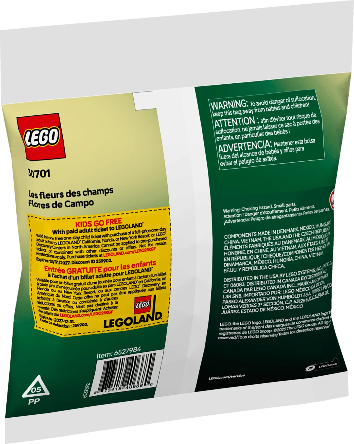 Field Flowers set box back with age warning and LEGO 30701 details