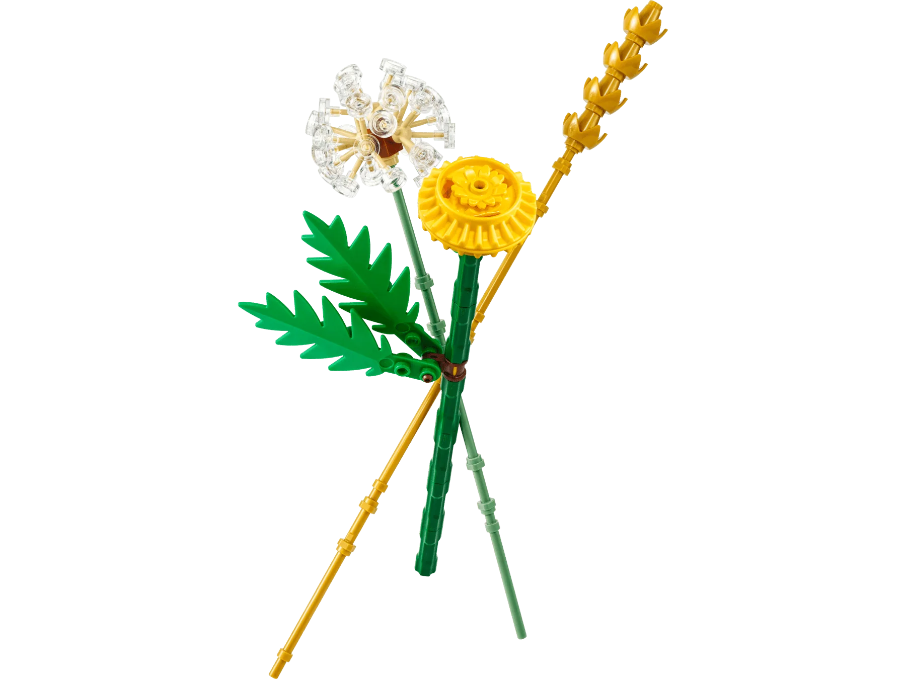 Field Flowers LEGO brick bouquet with green stems and yellow flower heads