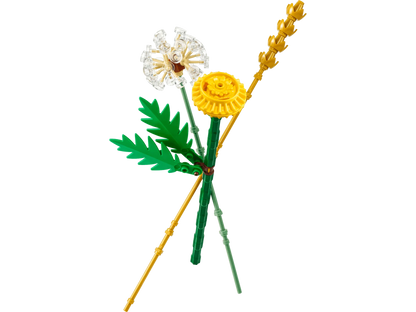 Field Flowers LEGO brick bouquet with green stems and yellow flower heads