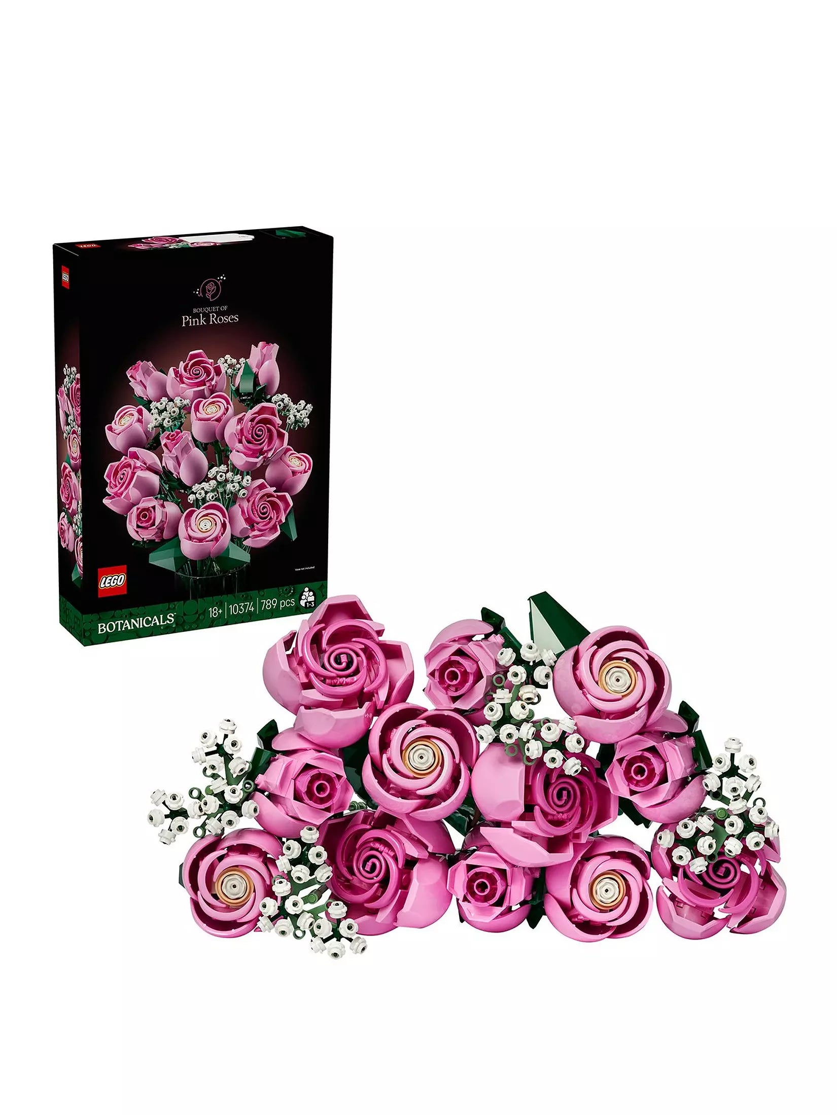 Pink rose bouquet set with original box and LEGO Botanicals flowers