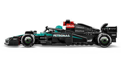 Mercedes-AMG F1 W15 race car LEGO model side view, black with PETRONAS teal accents.