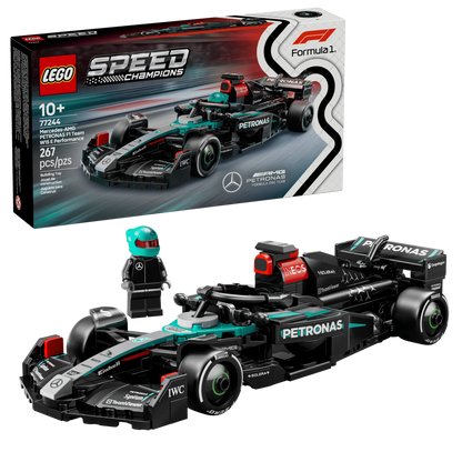 Mercedes-AMG F1 W15 race car set box, black and teal Formula 1 car, 10+.