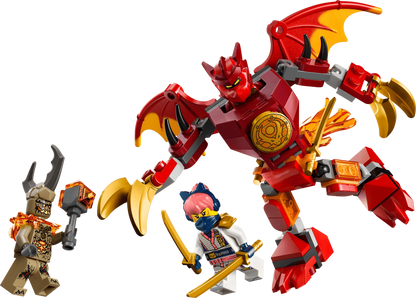 Red dragon mech with golden claws and ninja minifigure