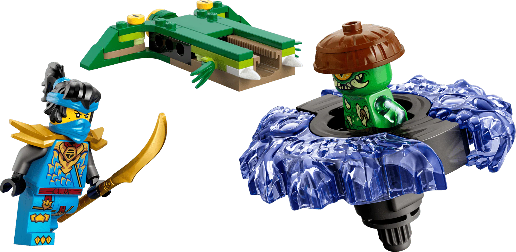 Elemental Monster Spinner build with green ninja on blue water-like spinning base