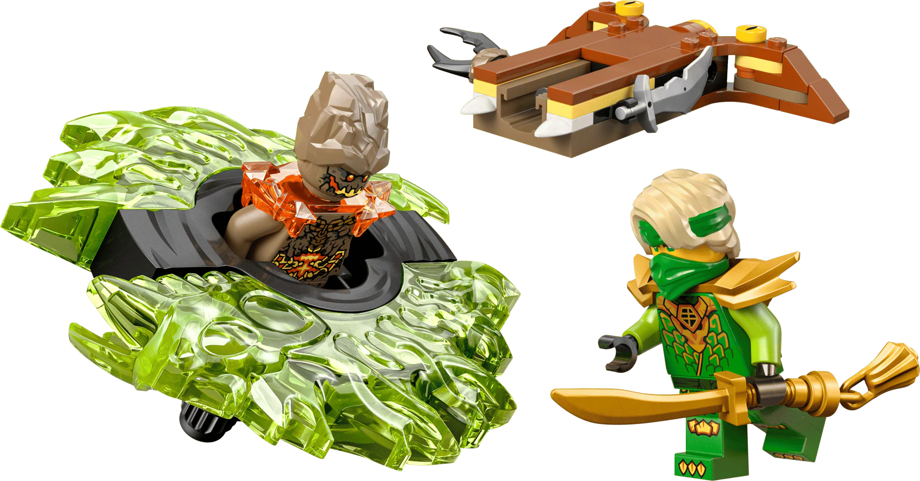 Grüner Erd-Monster-Spinner mit Lloyd- und Monster-Minifigur, baubare Spielset-Teile