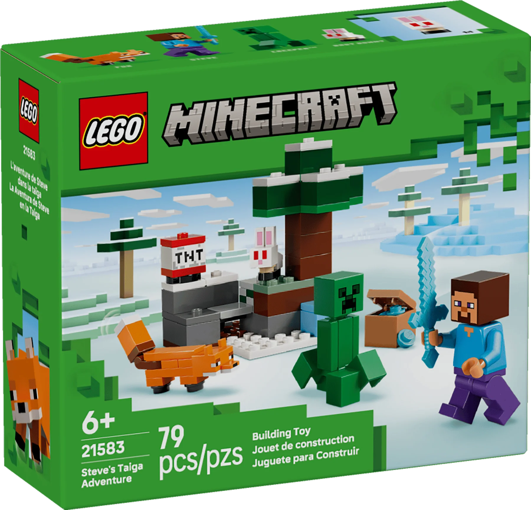 Steve's Taiga Adventure building set box, Minecraft characters, LEGO 21583