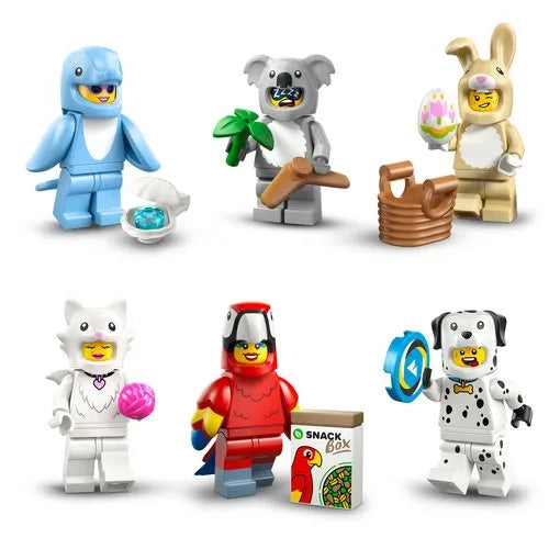Animal-themed character figures set, six poses with accessories, multicolor