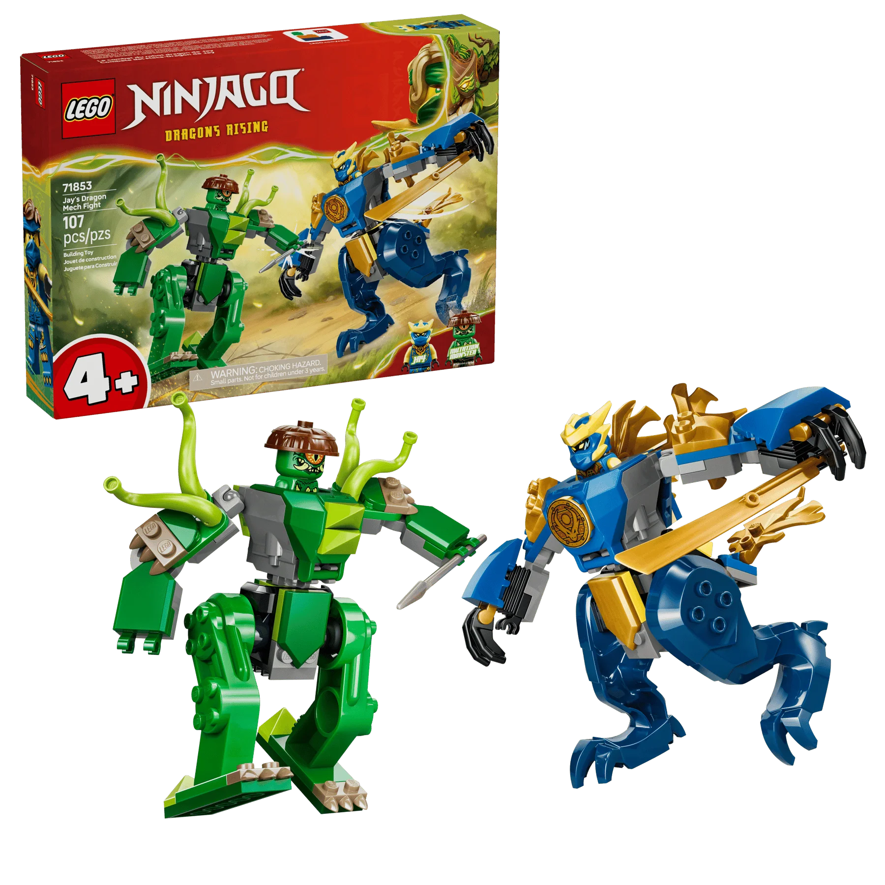 LEGO NINJAGO Dragon Mech Fight box with green and blue mech figures