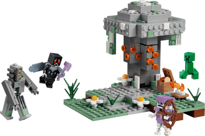 The Pale Garden LEGO Minecraft set, grey golem with orange elements and green figure