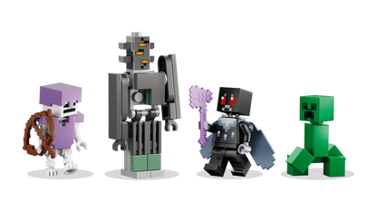 The Pale Garden figures: grey golem, black/red-eyed figure, green figure, purple character