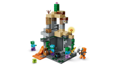 Zombie Dungeon LEGO scene with gray tower blocks, orange roof, and crawling figures