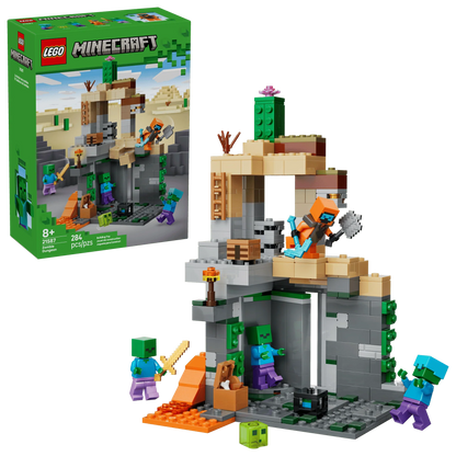 Minecraft Zombie Dungeon LEGO set with gray tower and zombie mini-figures
