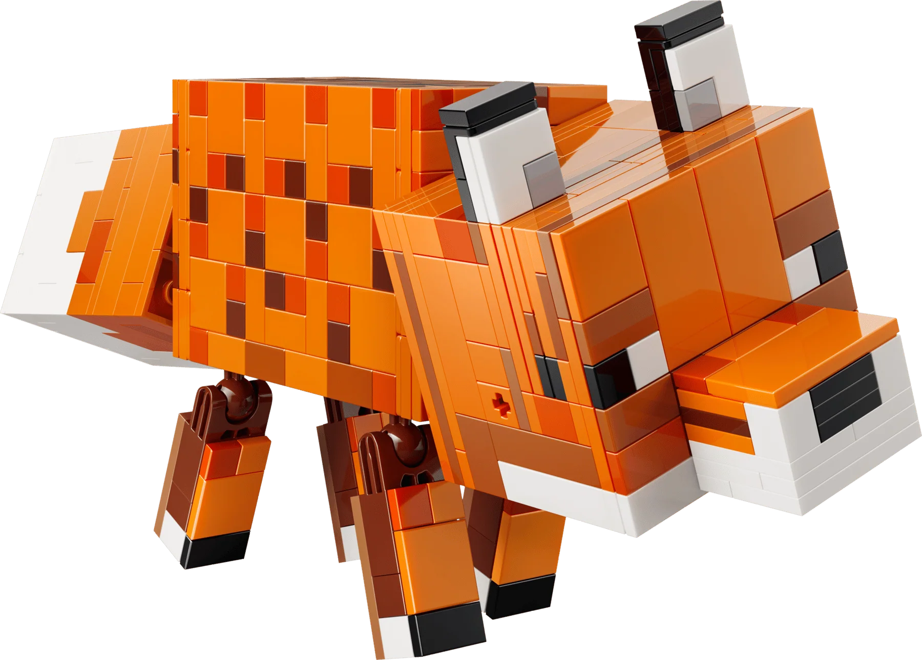 The Fox orange LEGO fox with white face, black paws, and tail