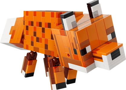 The Fox orange LEGO fox with white face, black paws, and tail